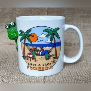Vintage Florida Life’s A Croc Coffee Mug Cup 3D Crocodile Beach Coastal Funny